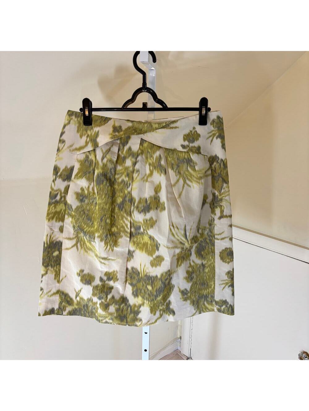 Talbots EUC Women's Green Floral Pleat Waist Front Skirt Size 10